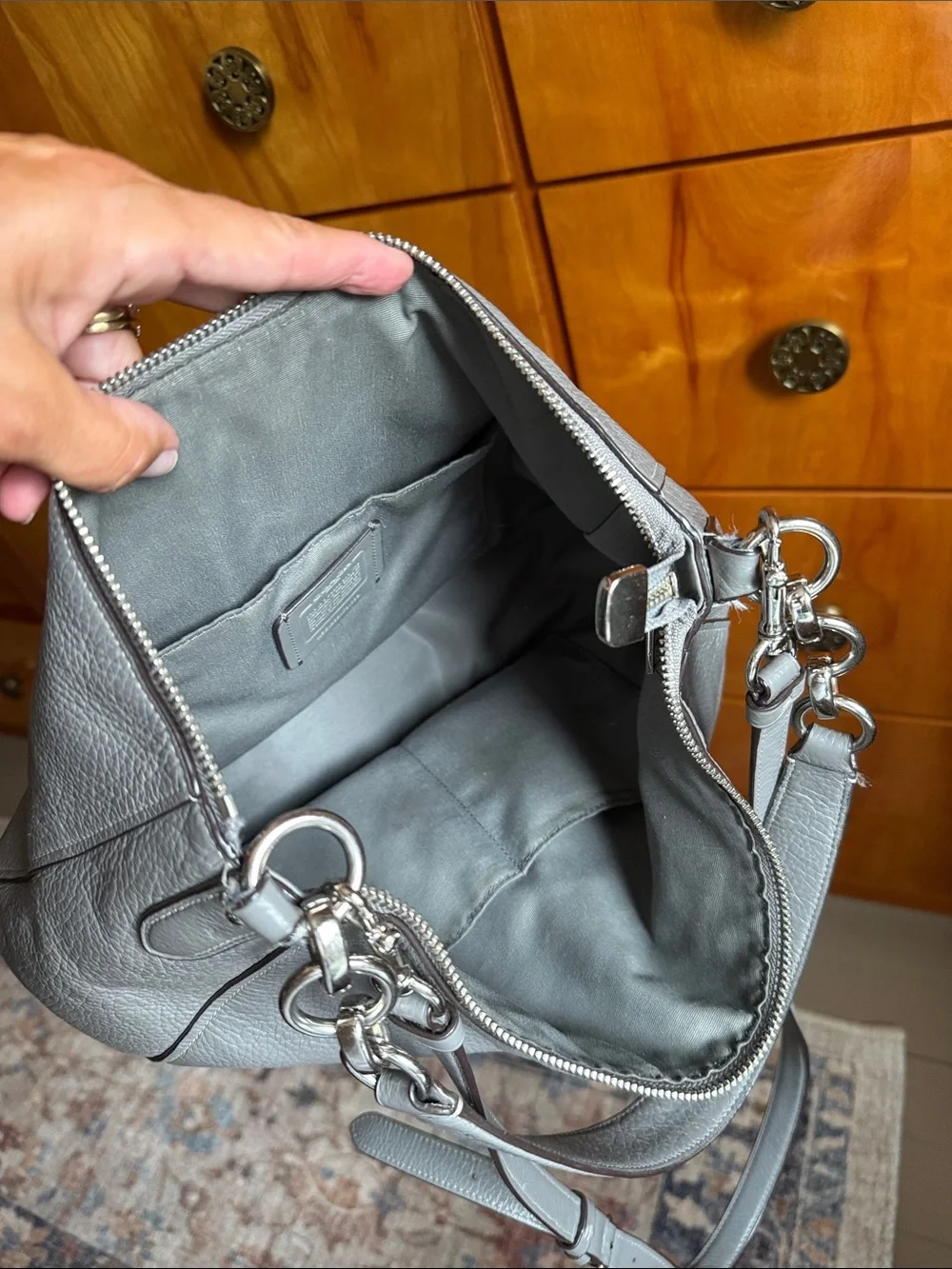Coach Gray Pebbled Leather Shoulder Bag